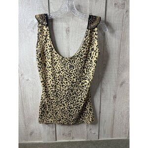 Kardashian Kollection XS Leopard Print Beaded & Chain Embellished Tank Top